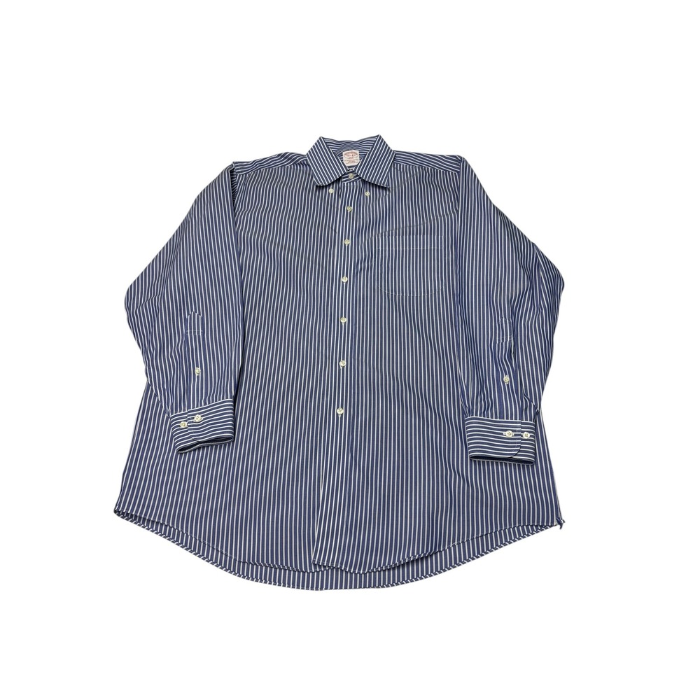 Brooks Brothers 346 Mens 16.5 2/3 Blue White Striped Non-Iron Cotton Dress Shirt
